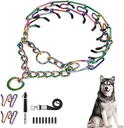 צווארון טראינג של כלבים, צווארון קמצוץ חנק לכלבים [2 קישורים נוספים] [שריקת כלבים] [צבעונית] עם שרשרת